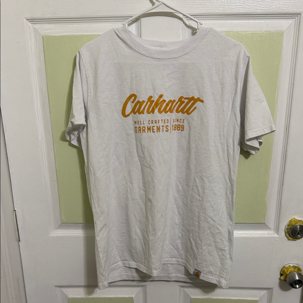(2031) Carhartt White Tee with Gold Print, Size: Large
